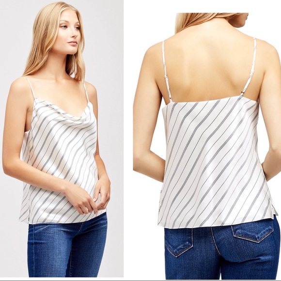 L’Agence Kay Cowl Neck Pinstriped Silk Tank XS - Picture 3 of 9